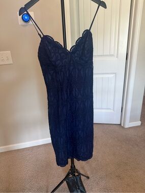 Lulu's Navy Blue Lace Midi Dress